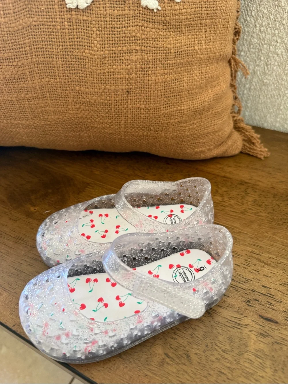 Wonder Nation Toddler Clear Glitter Jelly Mary Jane Cherry Shoes Size 6